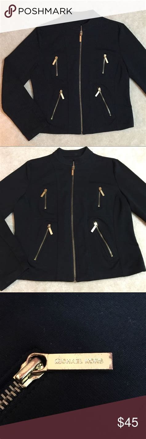 michael kors black jacket gold zipper|Michael Kors black winter coat.